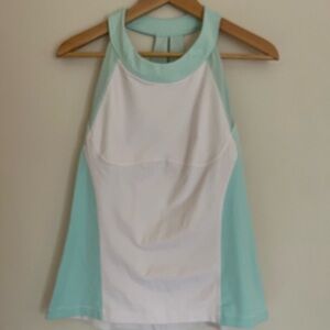 Lululemon Run- Make it Count Tank. White & Aquamarine